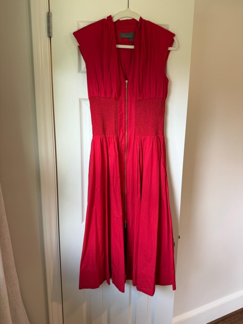 Anthropologie Vibrant Red Zip-Front Midi Dress